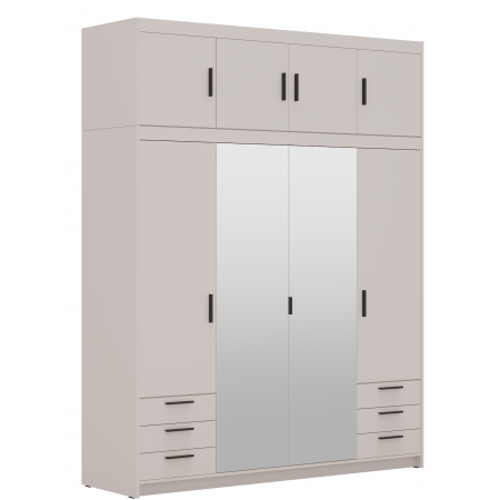 Szafa z nadstawką lustrem szufladami 176 cm garderoba TRINO beżowa